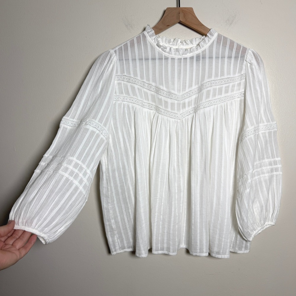Universal Thread Womens Cotton Blouse M White Ruffle Lace Peasant Boho Victorian